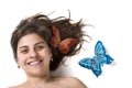 Beautifull young woman smiling with butterflys Royalty Free Stock Photo