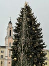 Christmas tree in Kaunas adorned with Art Deco-style decorations featuring geometric patterns and gold ornaments Royalty Free Stock Photo