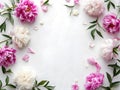 Vibrant Springtime Peony Display on a White Background for a Floral Banner. Generative AI Royalty Free Stock Photo