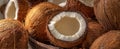 The beautifully arranged coconuts showcasing their natural textures and freshness..AI generated image Royalty Free Stock Photo