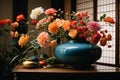 Beautifully arranged colorful bouquet in Japanese style