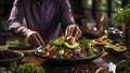 n a cozy kitchen, a health-conscious chef prepares a delectable meal using organic, locally sourced ingredients, showcasing Royalty Free Stock Photo