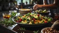 n a cozy kitchen, a health-conscious chef prepares a delectable meal using organic, locally sourced ingredients, showcasing Royalty Free Stock Photo