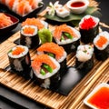 Beautifully arranged Japanese food sushi There is an interesting decoration on the plate. and colorful.Appetizing Royalty Free Stock Photo