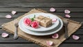 Romantic Table Setting with Pink Roses and Gift Royalty Free Stock Photo