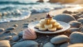 Delicious Chocolate Banana Dessert on the Beach at Sunset Royalty Free Stock Photo