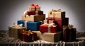 Elegant Stack of Gift Boxes with Ribbons Royalty Free Stock Photo