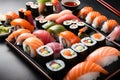 Sushi platter with a variety of a fresh colorful nigiri and maki rolls