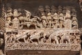 Beautifully carved courtly scene horses & elephant Royalty Free Stock Photo