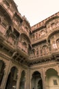 Beautifully carved decorated and engraved windows and doors arch in the Mehrangarh Fort, Jodhpur - Rajasthan,