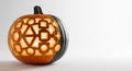 Intricately Carved Halloween Pumpkin with Geometric Patterns and Glowing Light Royalty Free Stock Photo