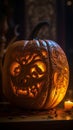 A beautifully carved Halloween pumpkin with a spooky grin and intricate details,HD halloween mobile image 1080 * 1920