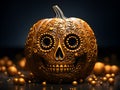 Beautifully carved pumpkin, Halloween decoration, AI generated illustration