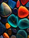 Beautifully colored rock art, the stone shines with dark background. 3d rendering.