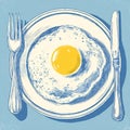 Flat vector illustration of a delicious fried egg on a plate with cutlery, perfect breakfast. Royalty Free Stock Photo