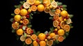 a beautifully crafted Christmas wreath made entirely from dried citrus slices, such as oranges and lemons. Highlight the