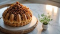 Delicious Pecan Cream Cake on Marble Table, Warm Sunlight Royalty Free Stock Photo