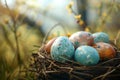 Beautifully crafted Easter eggs resting in a nest, heralding spring