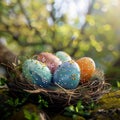 Beautifully crafted Easter eggs resting in a nest, heralding spring Royalty Free Stock Photo