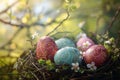 Beautifully crafted Easter eggs resting in a nest, heralding spring