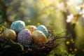 Beautifully crafted Easter eggs resting in a nest, heralding spring Royalty Free Stock Photo