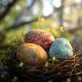 Beautifully crafted Easter eggs resting in a nest, heralding spring Royalty Free Stock Photo