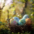 Beautifully crafted Easter eggs resting in a nest, heralding spring