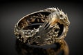 A beautifully crafted gold diamond ring with dragon carvings