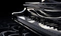 Beautifully crafted grand piano with a unique curved keyboard Creating using generative AI tools