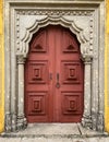 European Red Door Church Stonework Royalty Free Stock Photo