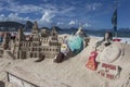 Beautifully crafted sand castles on Copacabana Beach in Rio de Janeiro in Brazil.