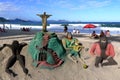 Beautifully crafted sand castles on Copacabana Beach in Rio de Janeiro in Brazil.