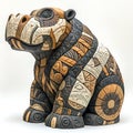 Artistic Hippo Sculpture with Intricate Carvings. A detailed statue of a hippopotamus crafted with segmented pieces and decorative Royalty Free Stock Photo