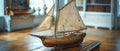 Beautifully crafted wooden sailboat model