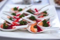 Beautifully decorated catering banquet table with different food snacks and appetizers Royalty Free Stock Photo