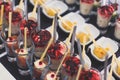 Beautifully decorated catering banquet table with different food snacks and appetizers Royalty Free Stock Photo