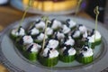 Beautifully decorated catering banquet table with different food snacks and appetizers Royalty Free Stock Photo