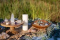 Beautifully decorated ceremonial table with mineral stones, plants, and candles