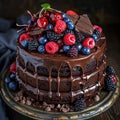 Beautifully Decorated Chocolate Cake with Layers of Ganache and Berries Royalty Free Stock Photo