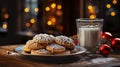 Icing Decorated Christmas Cookies on a Plate and A Glass of Milk Waiting For Santa - Generative AI