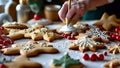 Festive Christmas Cookie Decorating with Cream and Cherries