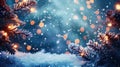 A Christmas Tree With Lights in the Snow Royalty Free Stock Photo