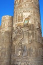 Beautifully decorated columns at the Temple of Kom Ombo in Egypt showing the detail in the relief engravings.