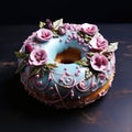 Beautifully decorated donut with flowery patterns