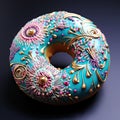 Beautifully decorated donut with flowery patterns