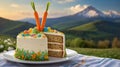 Easter Carrot Cake with Cream Cheese Frosting and Colorful Candy Decorations Royalty Free Stock Photo