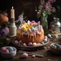 Beautifully Decorated Easter Cake with Colorful Frosting and Sugar Flowers