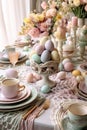 beautifully decorated easter table setting with pastel colors