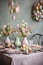 beautifully decorated easter table setting with pastel colors