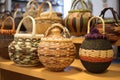 beautifully decorated finished baskets on display